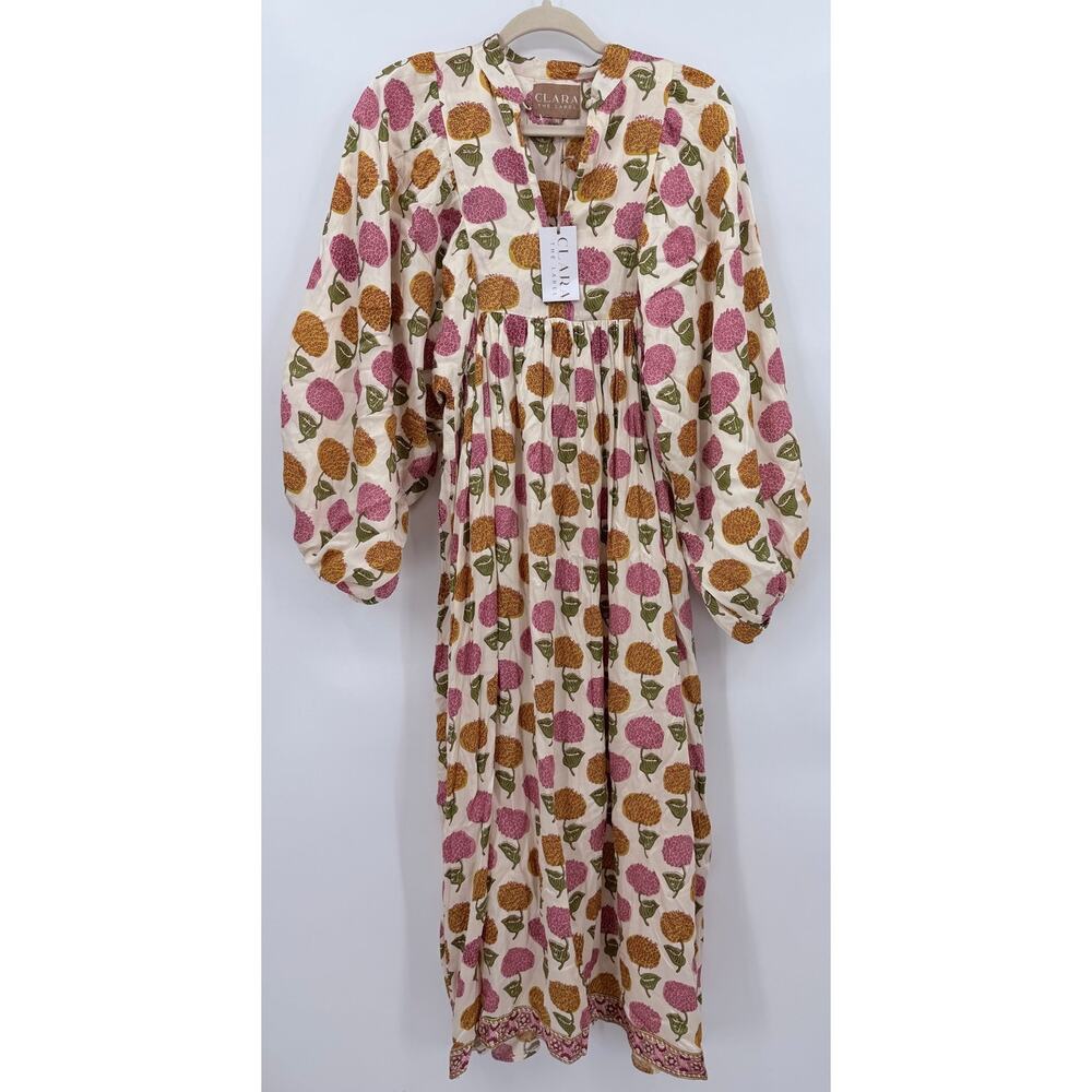 Clara The Label Pink Orange Floral Balloon Sleeve Maxi Dress XS NWT - Picture 2 of 10